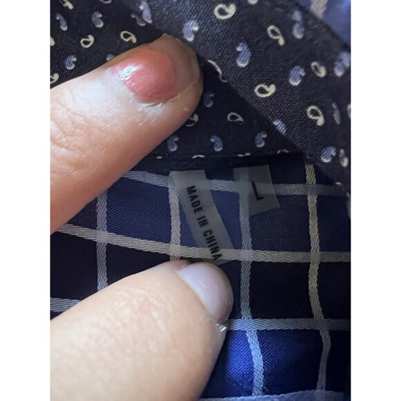 Bugatchi Uomo Shirt Men's Large Blue Checkered Flip Cuff Design Preppy‎ Formal - Picture 9 of 15